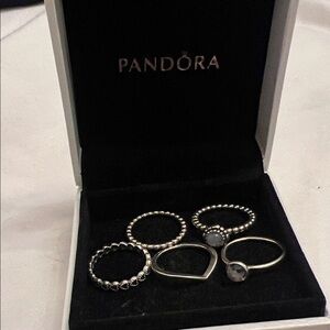 Pandora Silver and Black Ring Collection